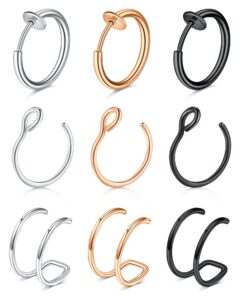 briana williams ring hoop fake nose rings for women double fake nose ring faux non-pierced clip on nose lip ear hoop rings non piercing body jewelry