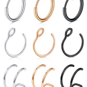 Briana Williams Ring Hoop Fake Nose Rings for Women Double Fake Nose Ring Faux Non-Pierced Clip On Nose Lip Ear Hoop Rings Non Piercing Body Jewelry