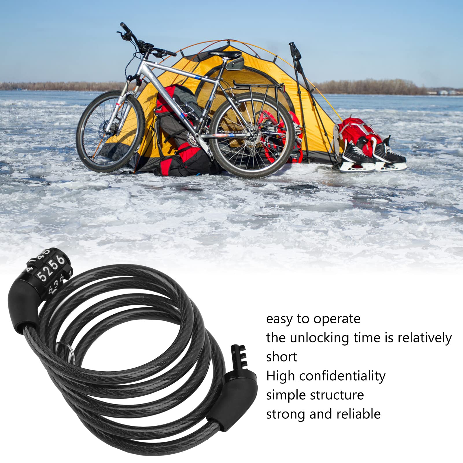 BuyWeek Bike Lock Cable, 4 Digit Bicycle Combination Lock Prevent Theft Bicycle Safety Lock for Mountain Bike Road Bike