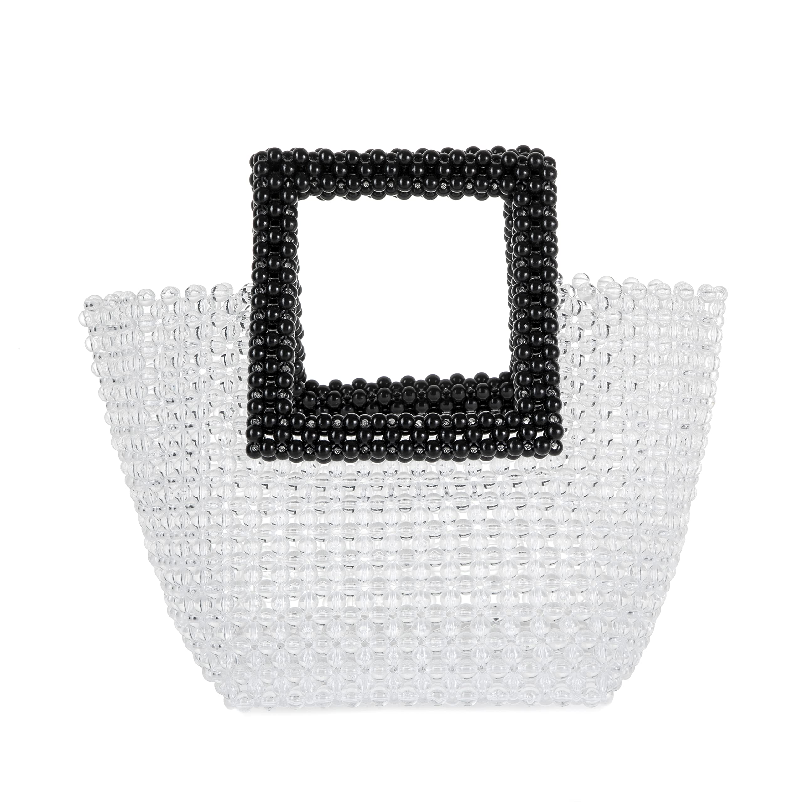 Abvokury YUSHINY Women Macaron Colored Acrylic Beaded Tote Handmade Bags for Wedding Evening Party (White&Black)