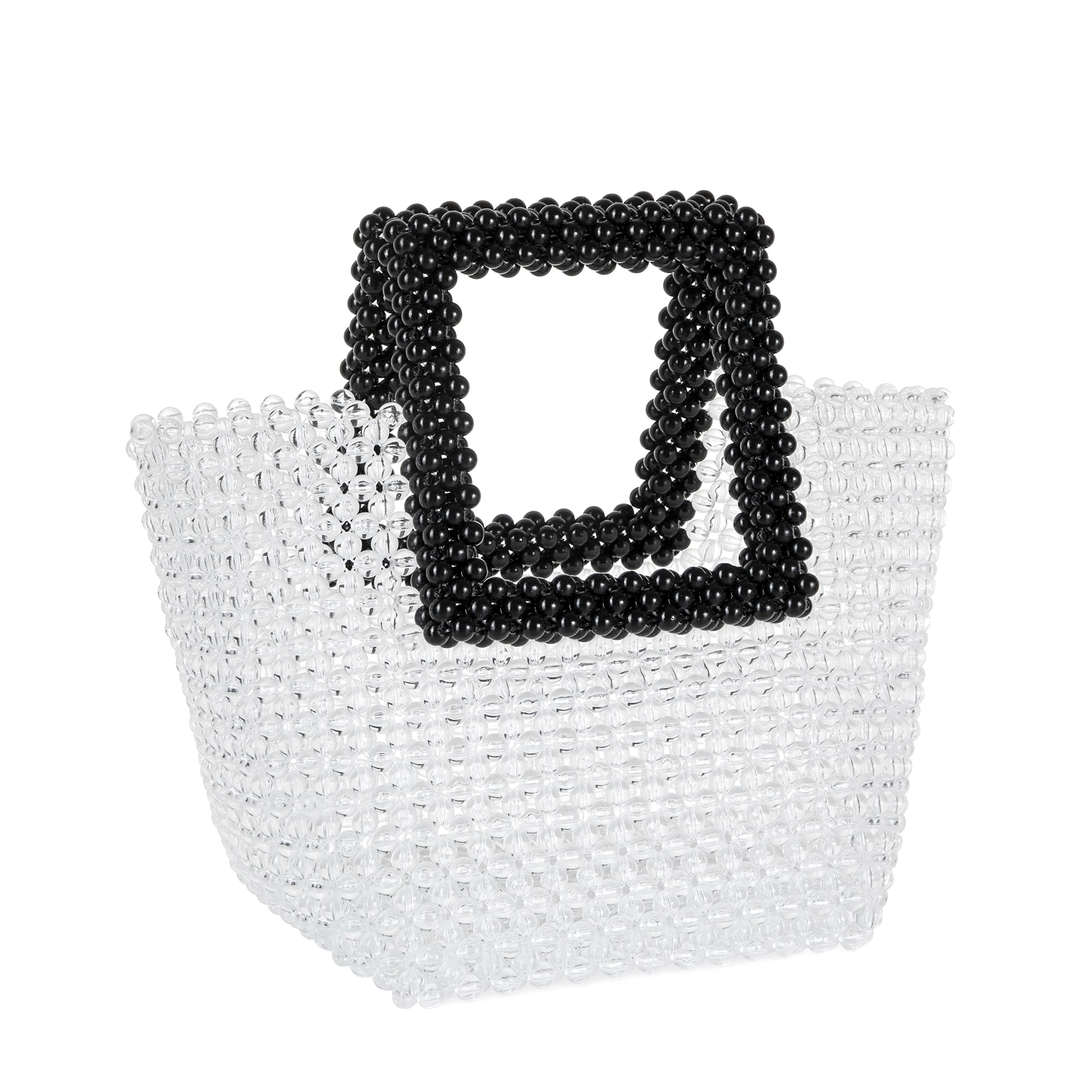 Abvokury YUSHINY Women Macaron Colored Acrylic Beaded Tote Handmade Bags for Wedding Evening Party (White&Black)