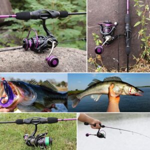 Sougayilang Fishing Rod and Reel Combo, Lightweight Purple Spinning Reel with 2 Pieces Fishing Pole Combo for Crappie, 1000/2000 Spinning Reel Set-1.8m-2000 Reel-Purple