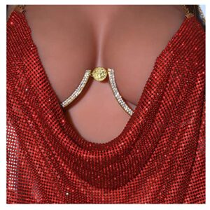 Sexy Rhinestone Chest Bracket Bras Chain Body Jewelry Bikini Crystal Body Chain Rhinestone Bra Underwear Body Chain for Women (Gold)