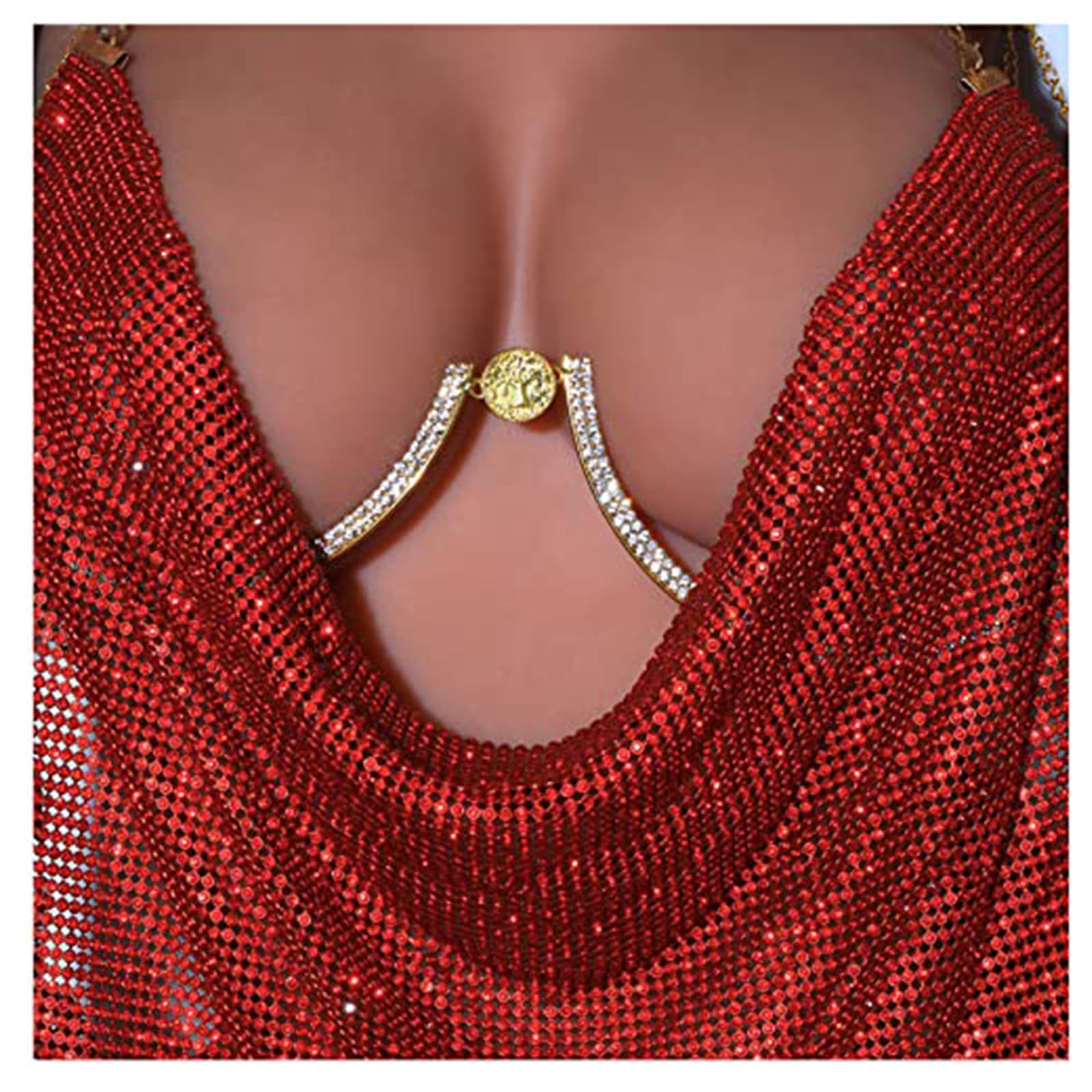 Sexy Rhinestone Chest Bracket Bras Chain Body Jewelry Bikini Crystal Body Chain Rhinestone Bra Underwear Body Chain for Women (Gold)