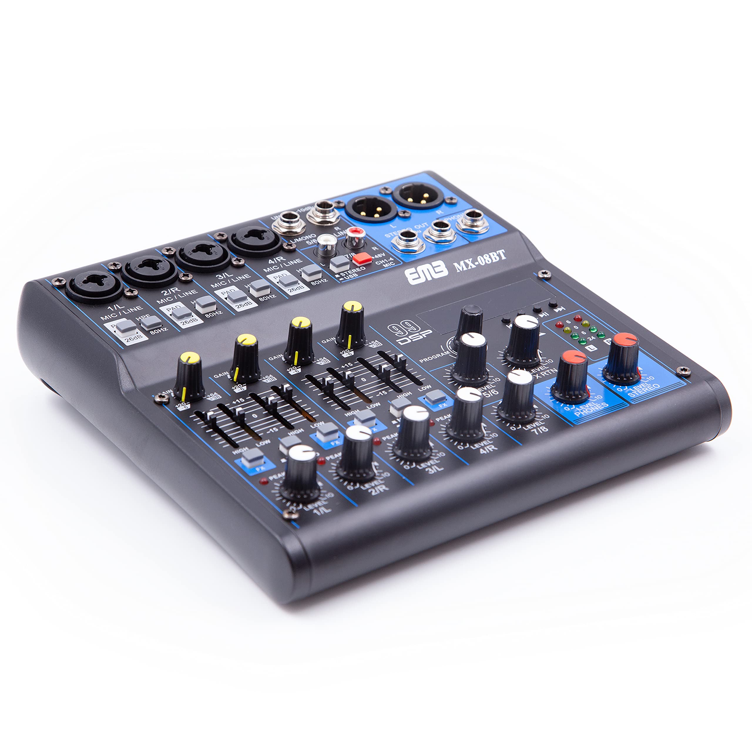 EMB MX08BT 99 DSP 8-Channel Audio Mixer Mixing Console MP3 Sound Desk With Bluetooth