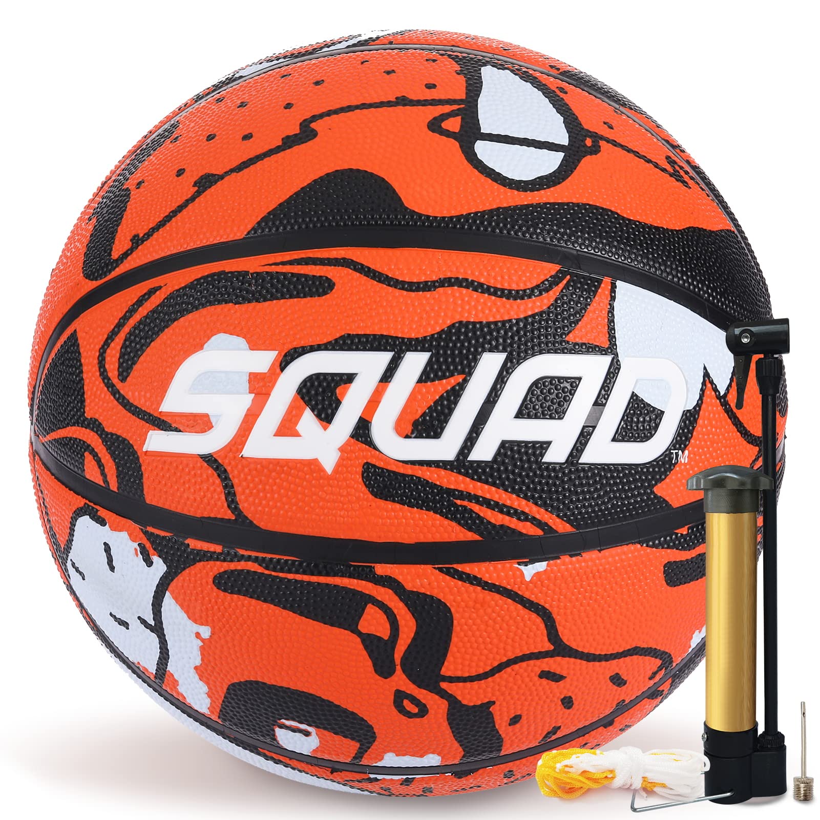 SQUAD Graffiti Basketball Size 7 (29.5"), Durable Rubber Basketball Ball for Indoor & Outdoor Play, includes Pump & Mesh Bag