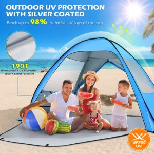 Beach Tent Pop up Shade: UPF 50+ Sun Shelter Canopy for 3-4 Person UV Protection Instant Windproof Tents Portable Umbrella Easy Set Up with Carry Bag for Outdoor Family Travel Lightweight