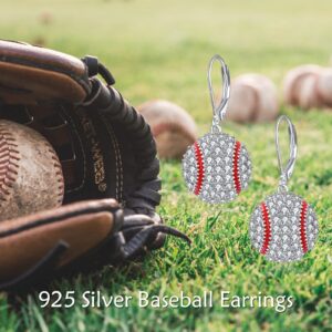 YFN Baseball Earrings Sterling Silver Baseball Leverback Dangle Drop Earrings Baseball Jewelry Gifts For Women (Baseball Earrings)