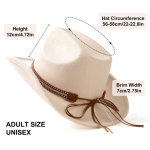 Lisianthus Men & Women's Felt Wide Brim Western Cowboy Outdoor Fedora Hats with Belt A Shiny-Creamy