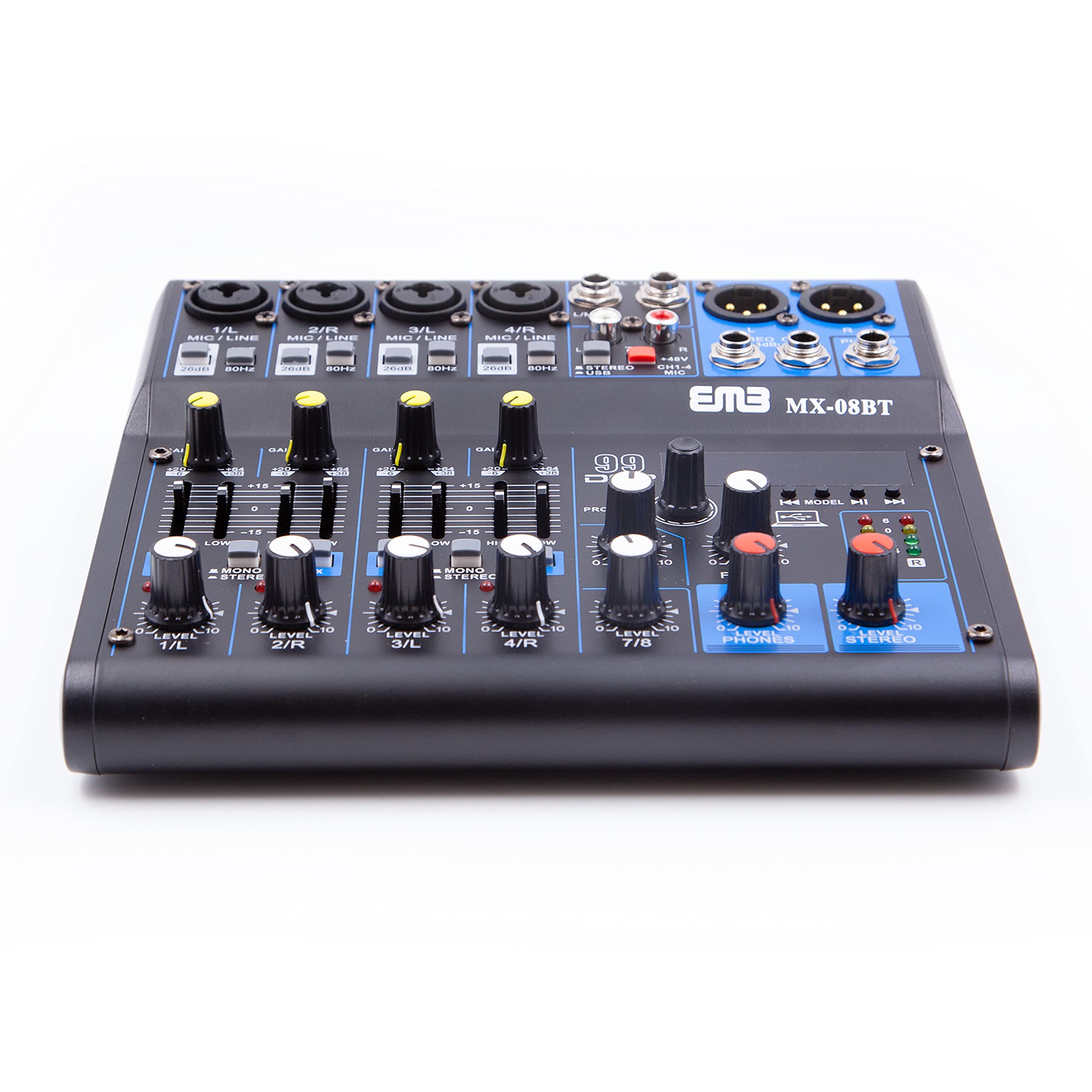 EMB MX08BT 99 DSP 8-Channel Audio Mixer Mixing Console MP3 Sound Desk With Bluetooth