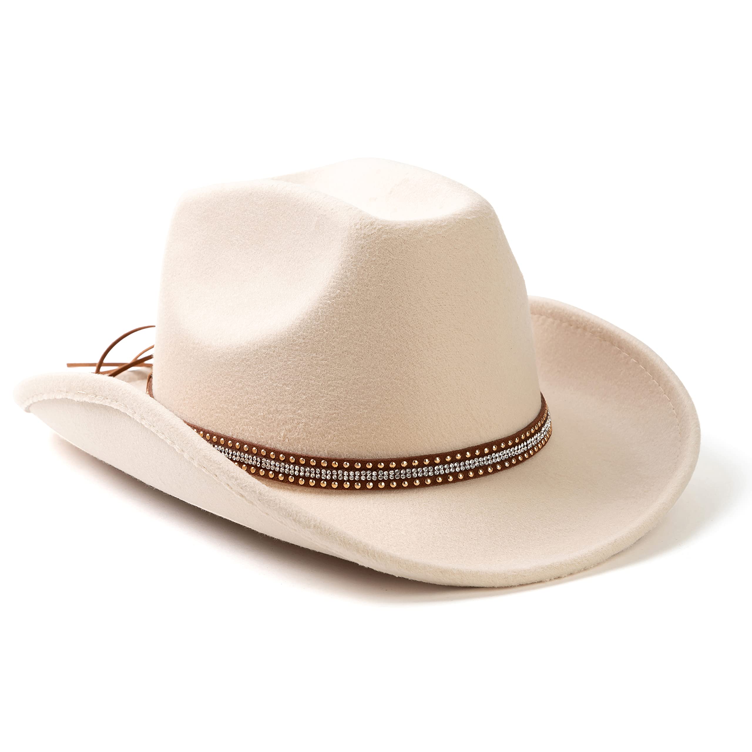 Lisianthus Men & Women's Felt Wide Brim Western Cowboy Outdoor Fedora Hats with Belt A Shiny-Creamy