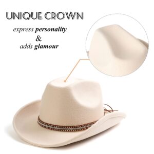 Lisianthus Men & Women's Felt Wide Brim Western Cowboy Outdoor Fedora Hats with Belt A Shiny-Creamy