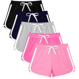 Resinta 5 Packs Girls Cotton Athletic Shorts Active Running Shorts Toddler Summer Shorts Dolphin 6-7 Year