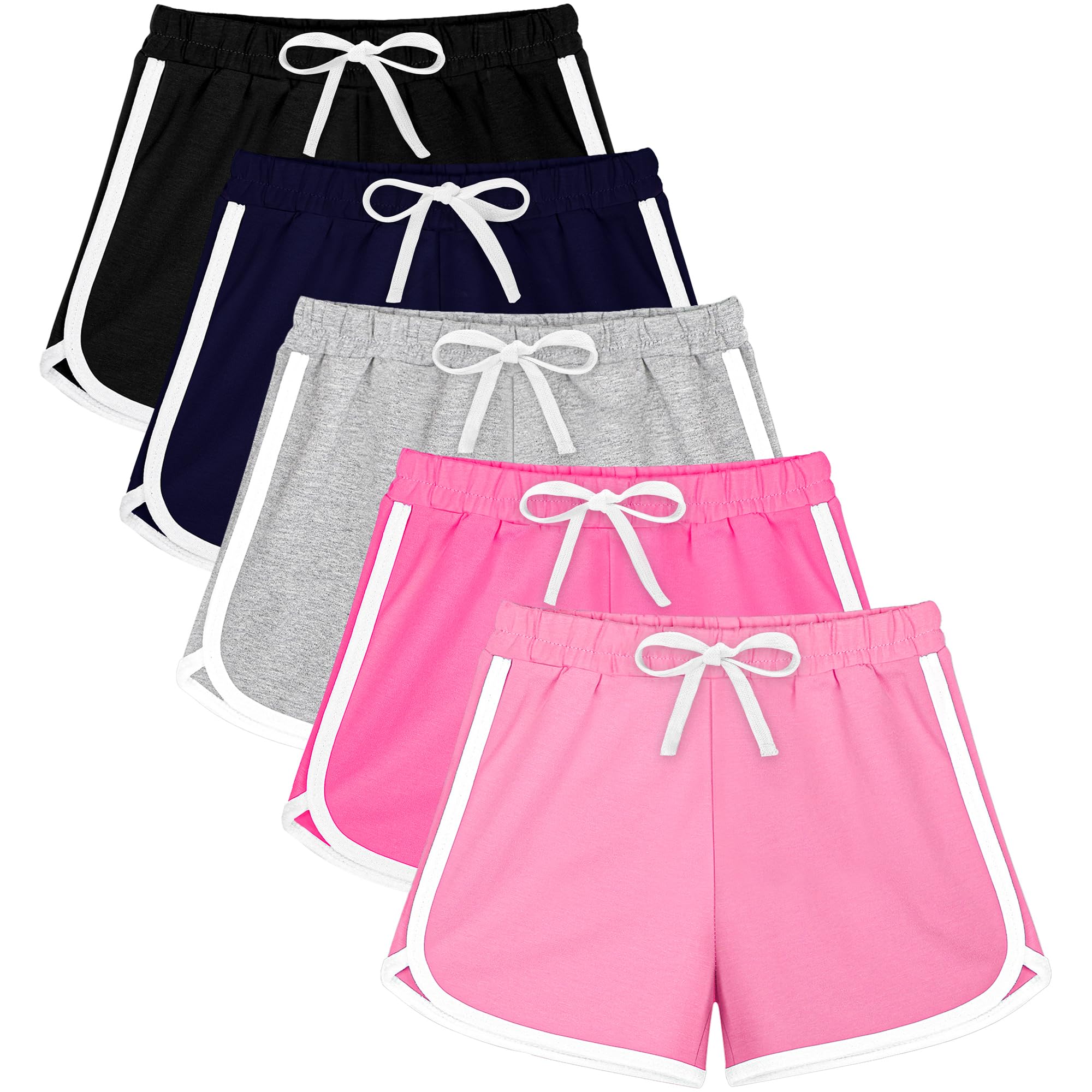 Resinta 5 Packs Girls Cotton Athletic Shorts Active Running Shorts Toddler Summer Shorts Dolphin 6-7 Year