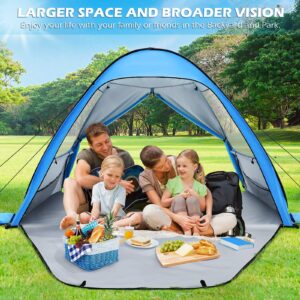 Beach Tent Pop up Shade: UPF 50+ Sun Shelter Canopy for 3-4 Person UV Protection Instant Windproof Tents Portable Umbrella Easy Set Up with Carry Bag for Outdoor Family Travel Lightweight