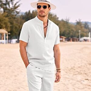 COOFANDY Men's 2 Pieces Linen Set Casual Henley Shirts Short Sleeve Beach Yoga Shorts Summer Pants Outfits