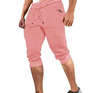 MAGCOMSEN Shorts for Men Stretch Sweat Shorts Capri 3/4 Pants Workout Shorts Mens Athletic Shorts Basketball Long Shorts Trainning Shorts Light Pink