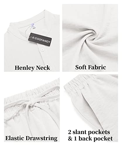 COOFANDY Men's 2 Pieces Linen Set Casual Henley Shirts Short Sleeve Beach Yoga Shorts Summer Pants Outfits