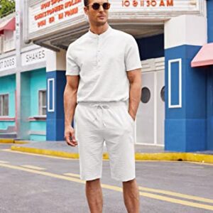 COOFANDY Men's 2 Pieces Linen Set Casual Henley Shirts Short Sleeve Beach Yoga Shorts Summer Pants Outfits