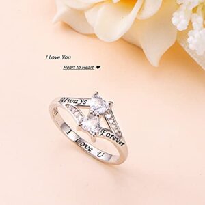 FLYOW Mothers Day Ring 925 Sterling Silver Heart Ring for Wife Mom Sister Daughter I Love You Always and Forever Ring for Women Engagement Ring Birthday Gifts Size 8