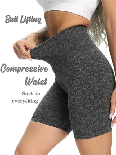 OQQ Women's 3 Piece High Waist Workout Shorts Butt Lifting Tummy Control Ruched Booty Smile Yoga Short Pants Black Grey Avocadogreen