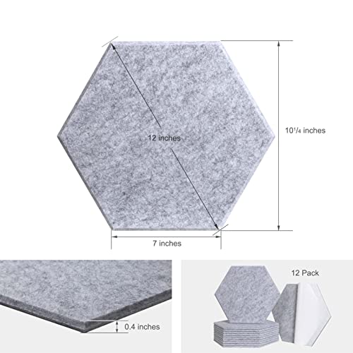 Acoustic Panels, 12 Pack Sound Proof Foam Panels, AKELLYTH Self-adhesive Soundproof Wall Panels 12×10¼×0.4" polyurethane fiber Tiles for Sound Proofing used in Office, Home, Studio (Light Grey)