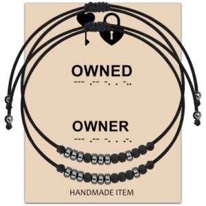 MAOFAED Couple Morse Code Matching Bracelet BDSM Owner Owned Gift Master And Slave Gift Daddy Babygirl Gift (owner owned code br)