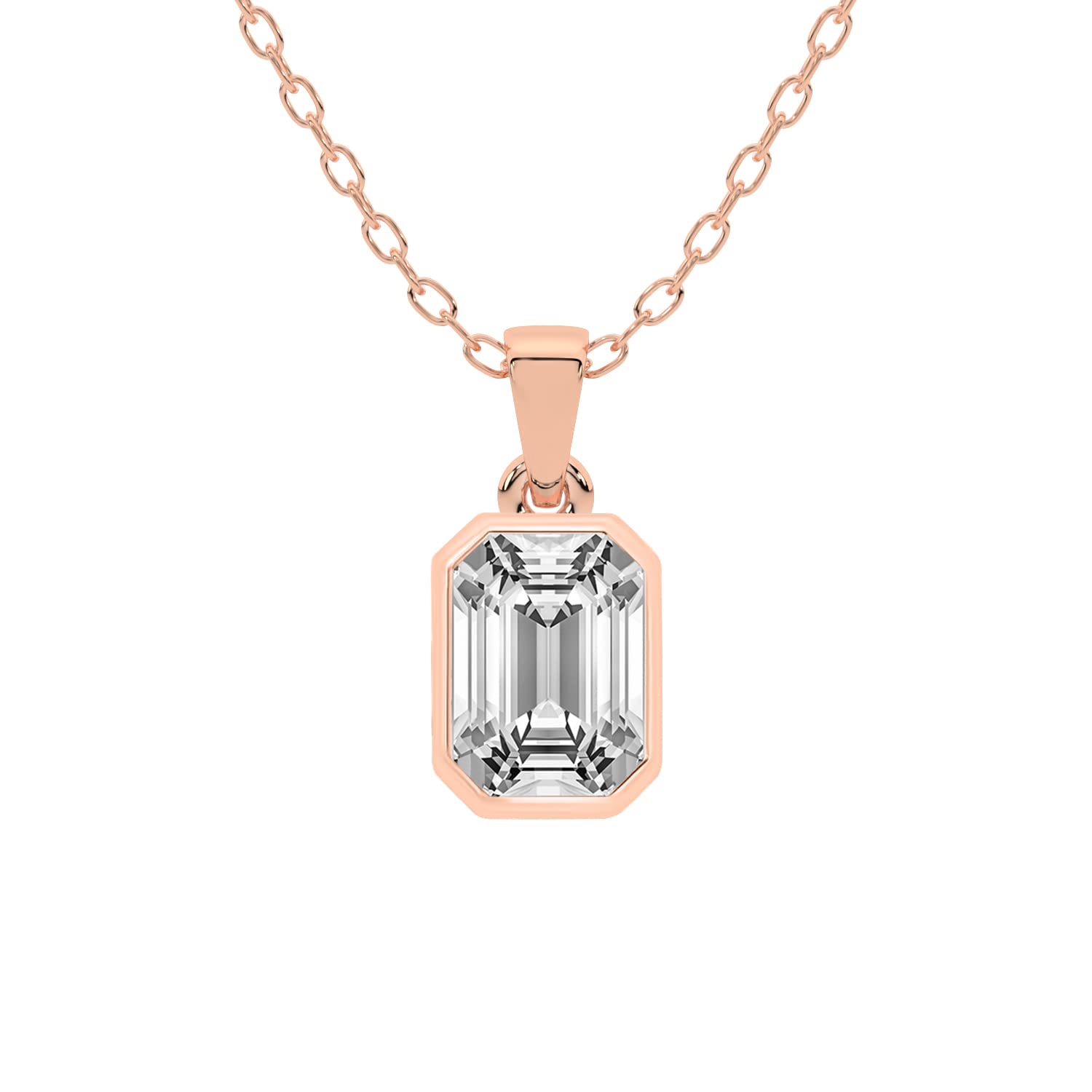 FRIENDLY DIAMONDS Diamond Pendant Necklace For Women | 3 Carat IGI Certified Emerald Shape Lab Grown Diamond | Allure Bezel Lab Diamond Pendant Necklace In 14K Rose Gold | FG-VS1-VS2 Quality