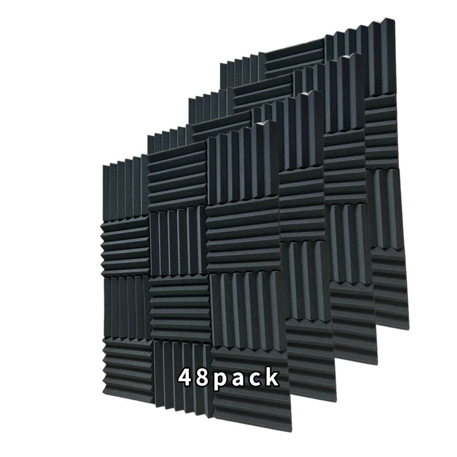 48 Pack Black12 "X 12 "X2" Acoustic Panels Studio Soundproofing Foam Wedge Tiles