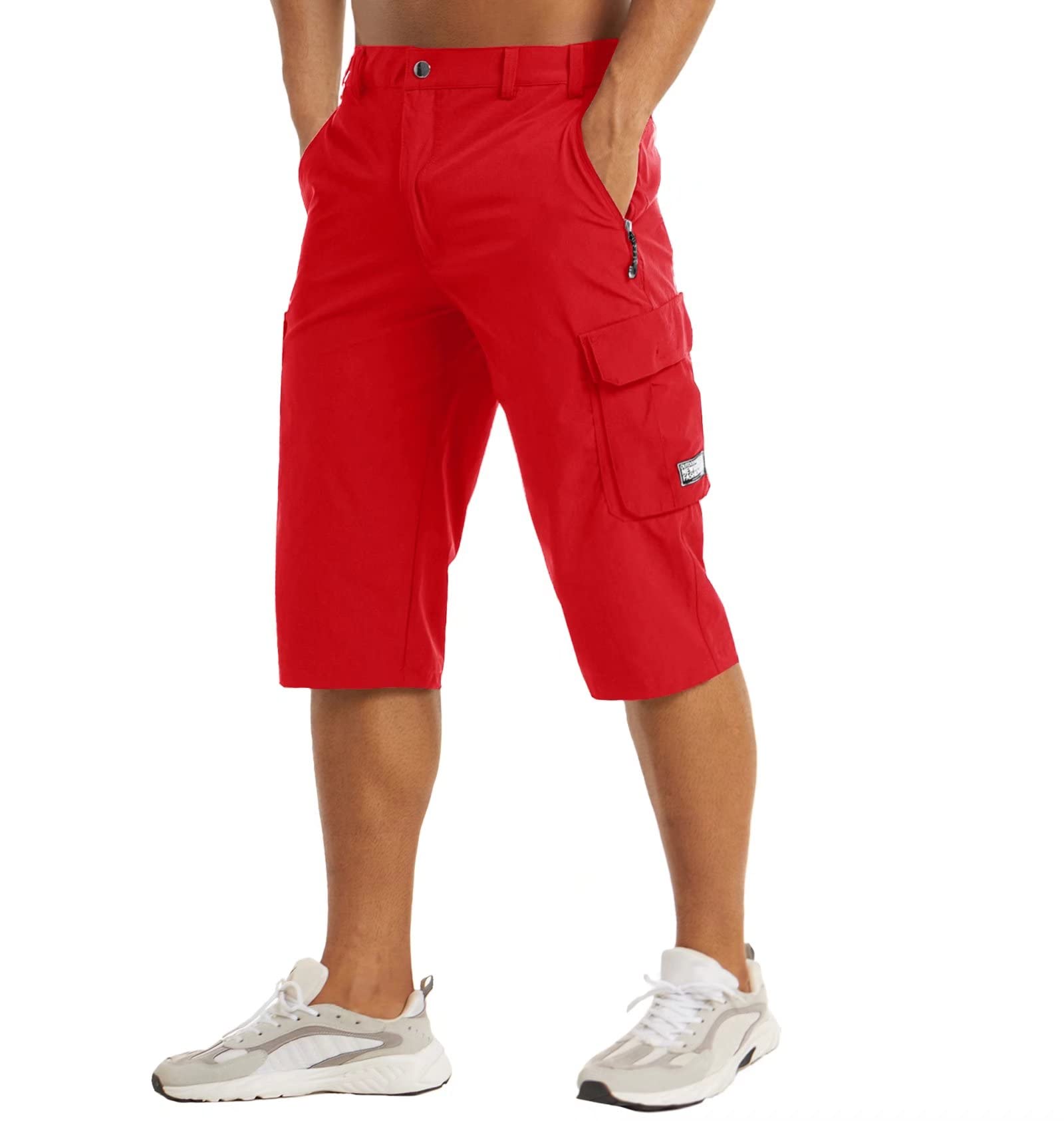 Men's Summer Shorts Hiking Shorts Gym Quick Dry Shorts for Men Capris Shorts Cropped Pants Sweat Shorts Fishing Tactical Long Shorts Red