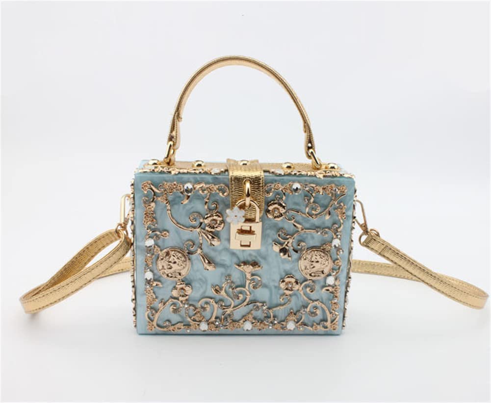 Tngan Women Evening Clutch Acrylic Square Box Bag with Rhinestones Shoulder Bag Crossbody Bag Handbag, Light Blue