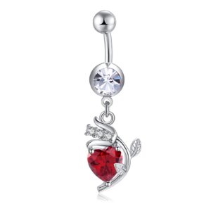 lenacou heart rose belly button rings 14g surgical stainless steel dangle navel barbell stud flower cubic zirconia body piercing