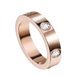 Love Friendship Rings 18K Gold Plated Silver with CZ 6mm Stainless Steel Promise Rings Wedding Band Fashion Love Rings for Her Women Teen Girls Valentine's Day with Gifts Box (7, Rose gold)