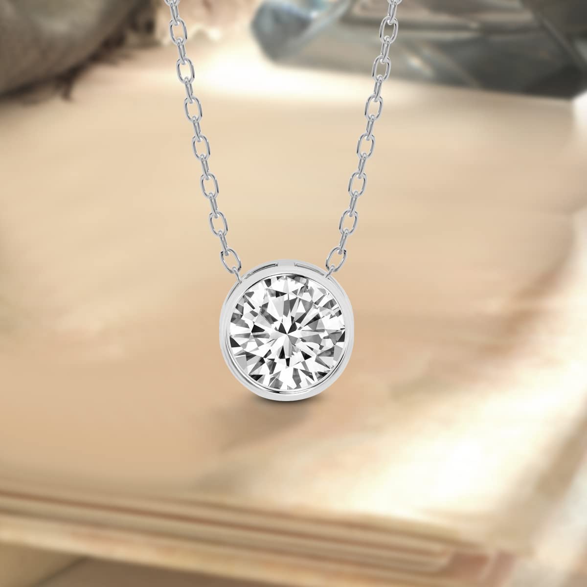 FRIENDLY DIAMONDS Diamond Pendant Necklace For Women | 2 Carat IGI Certified Round Shape Lab Grown Diamond | Globe Slider Lab Diamond Pendant In 18K White Gold | FG-VS1-VS2 Quality