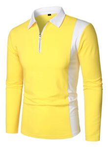 hood crew mens long sleeve polo shirts fashion color block zipper t shirts yellow 3xl