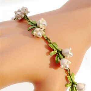 AFSJEEP Green Paint Freshwater Pearl Valley Lily Leaves Women Bracelet Fashion Bracelet Womens Pearl Bracelet