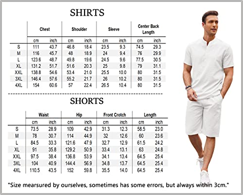 COOFANDY Men's 2 Pieces Linen Set Casual Henley Shirts Short Sleeve Beach Yoga Shorts Summer Pants Outfits