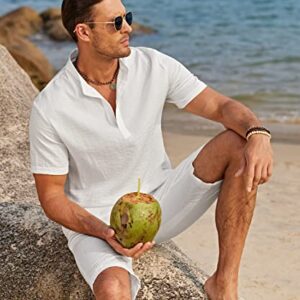 COOFANDY Men's 2 Pieces Linen Set Casual Henley Shirts Short Sleeve Beach Yoga Shorts Summer Pants Outfits