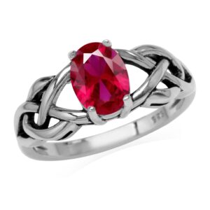 silvershake create red ruby gemstone 925 sterling silver celtic knot weave solitaire ring jewelry july birthstone size 7