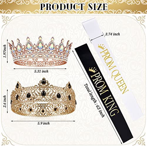 4 Pieces Gold King Crown Tiara Crowns for Men Women Prom Queen and King Satin Sash Rhinestone Crown for Wedding Graduation (AB Diamond, 5.9 x 2.5 Inch, 5 x 2 Inch)