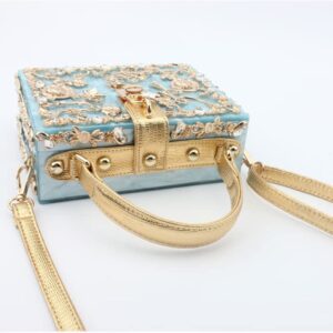 Tngan Women Evening Clutch Acrylic Square Box Bag with Rhinestones Shoulder Bag Crossbody Bag Handbag, Light Blue