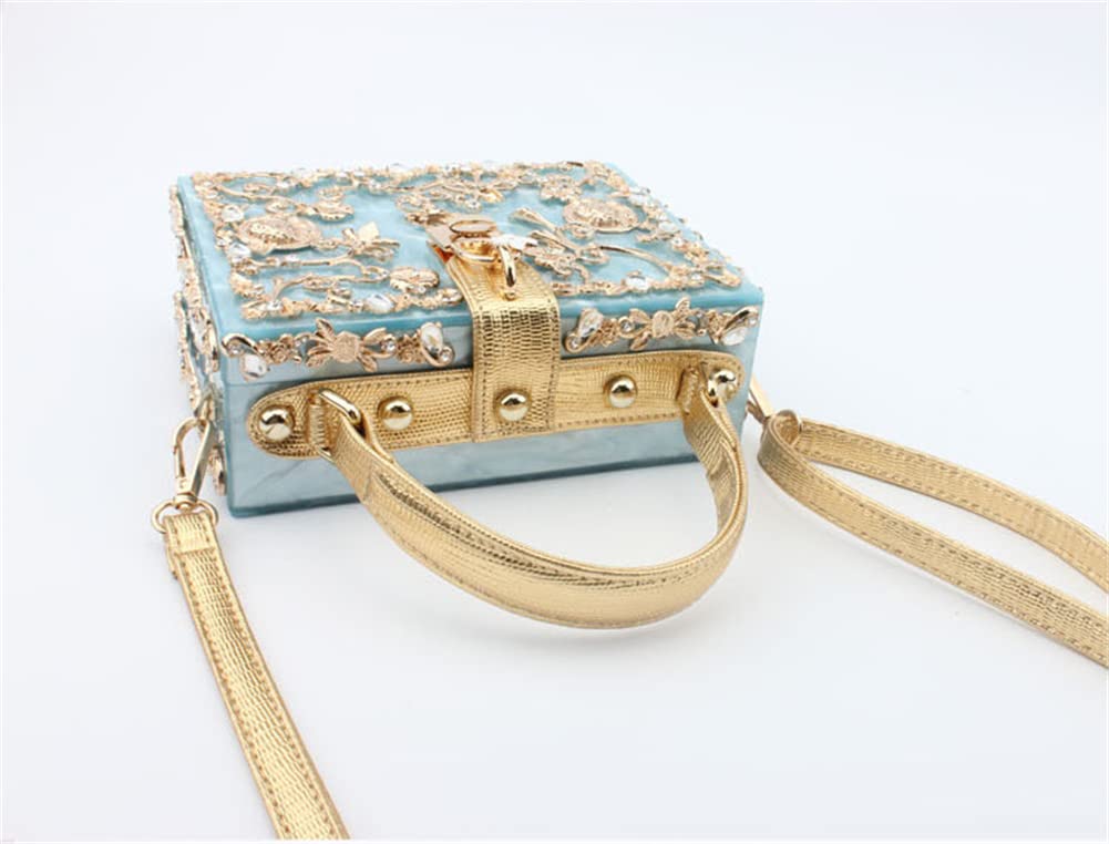 Tngan Women Evening Clutch Acrylic Square Box Bag with Rhinestones Shoulder Bag Crossbody Bag Handbag, Light Blue