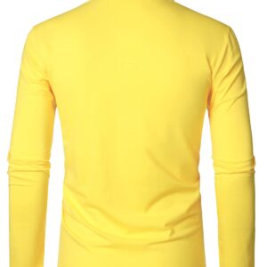 HOOD CREW Mens Long Sleeve Polo Shirts Fashion Color Block Zipper T shirts Yellow 3XL