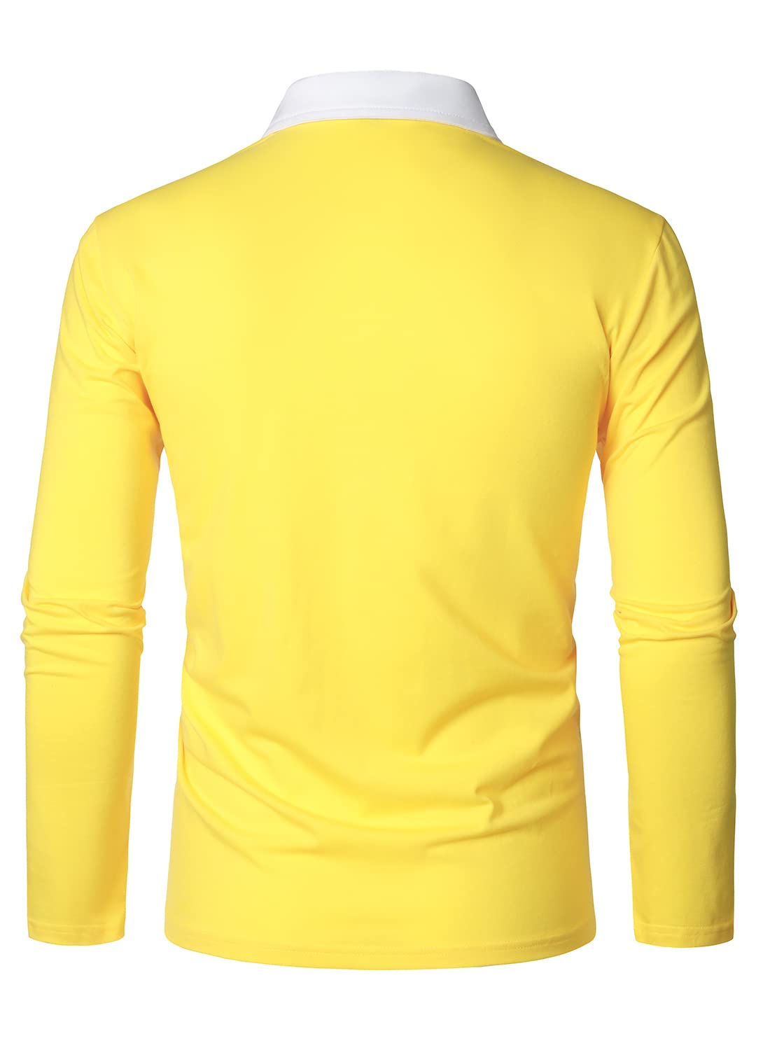 HOOD CREW Mens Long Sleeve Polo Shirts Fashion Color Block Zipper T shirts Yellow 3XL