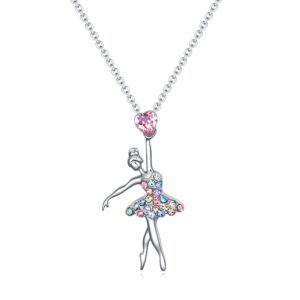 sumfan ballerina ballet necklace gifts for girls women,dance recital gifts for girls ballet pendant jewelry for daughter (ballet necklace)