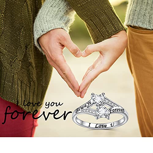 FLYOW Mothers Day Ring 925 Sterling Silver Heart Ring for Wife Mom Sister Daughter I Love You Always and Forever Ring for Women Engagement Ring Birthday Gifts Size 8