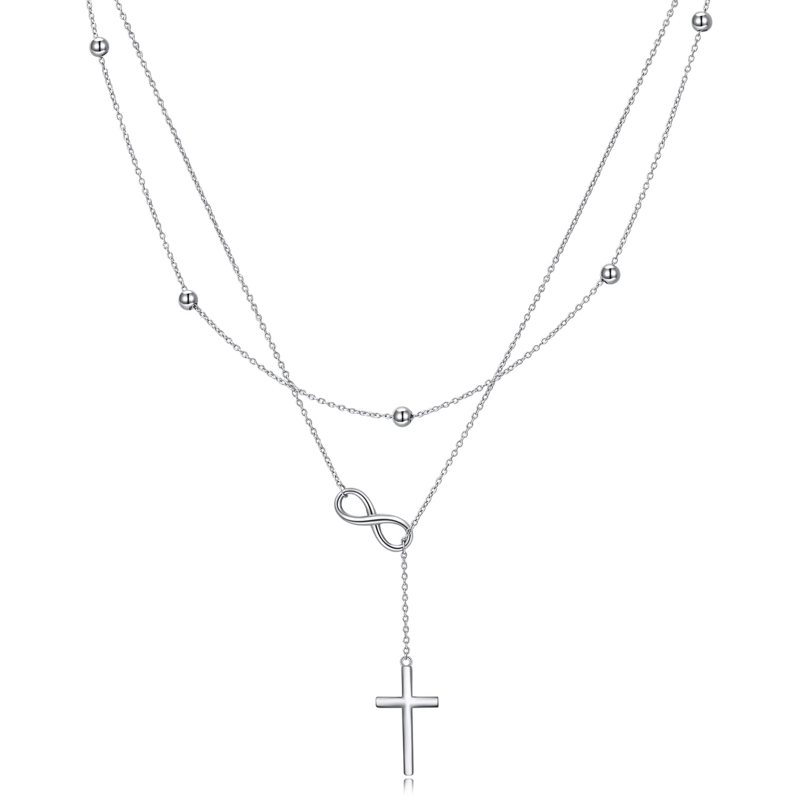 MONGAS Infinity Cross Layered Necklaces 925 Sterling Silver Lariat Y Necklace Christmas Jewelry for Women