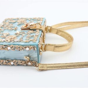 Tngan Women Evening Clutch Acrylic Square Box Bag with Rhinestones Shoulder Bag Crossbody Bag Handbag, Light Blue