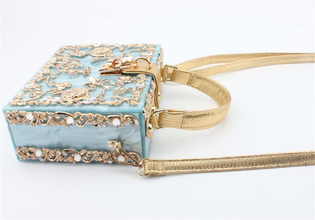 Tngan Women Evening Clutch Acrylic Square Box Bag with Rhinestones Shoulder Bag Crossbody Bag Handbag, Light Blue