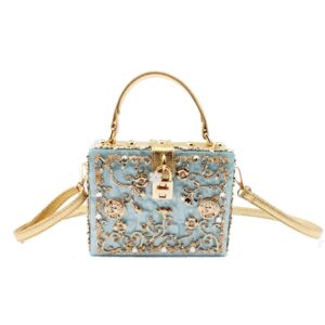 Tngan Women Evening Clutch Acrylic Square Box Bag with Rhinestones Shoulder Bag Crossbody Bag Handbag, Light Blue